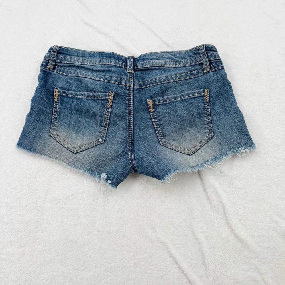 Forever 21 Crochet Denim Shorts Cutoff Distressed High Rise Festival Coquette 29